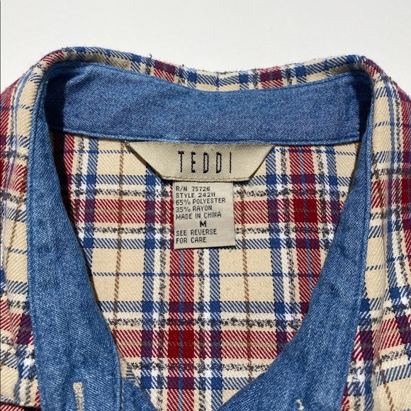 Vintage 90s jean patched plaid button down shirt - Picture 4 of 4